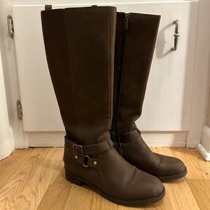 Kenneth Cole Brown Tall Riding Boot with Decorative Straps